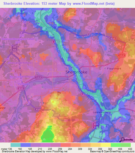 Sherbrooke,Canada Elevation Map