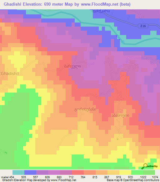 Ghadishi,Georgia Elevation Map