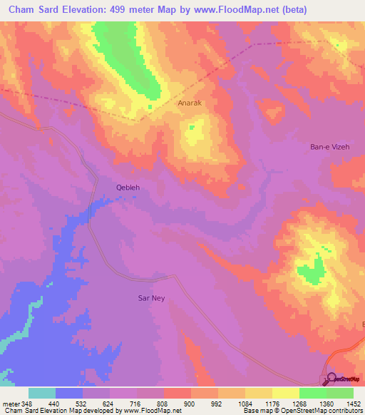 Cham Sard,Iran Elevation Map
