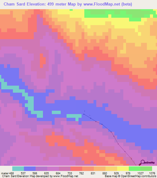 Cham Sard,Iran Elevation Map