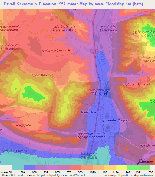 Dzveli Sakramulo,Georgia Elevation Map