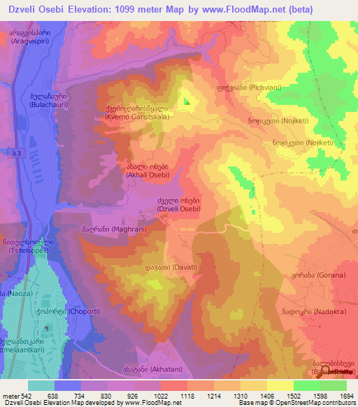 Dzveli Osebi,Georgia Elevation Map