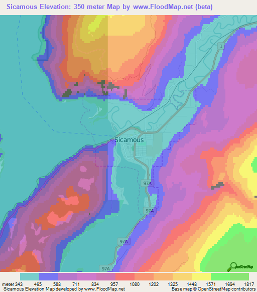 Sicamous,Canada Elevation Map