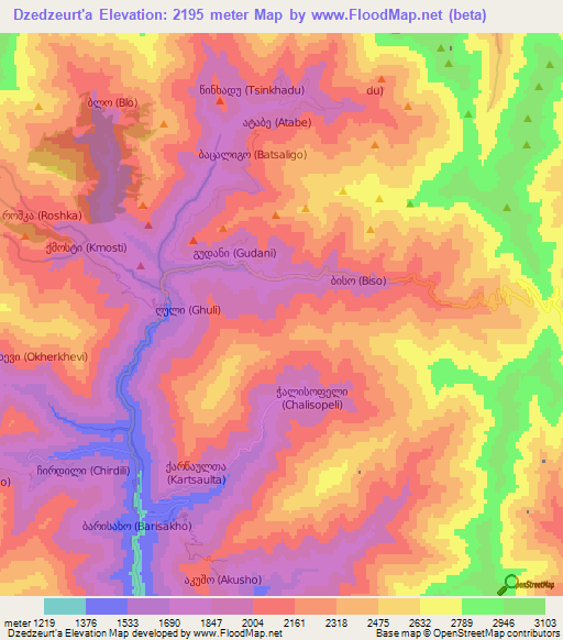 Dzedzeurt'a,Georgia Elevation Map