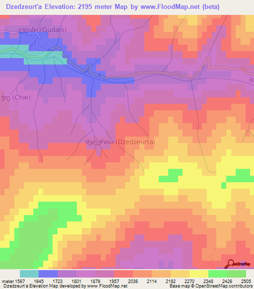Dzedzeurt'a,Georgia Elevation Map
