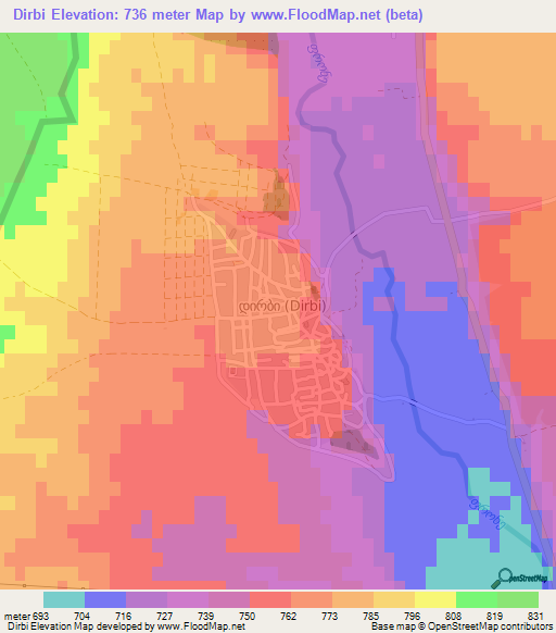 Dirbi,Georgia Elevation Map