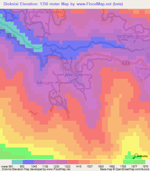 Dioknisi,Georgia Elevation Map