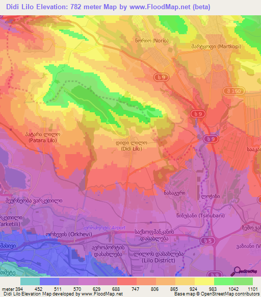 Didi Lilo,Georgia Elevation Map