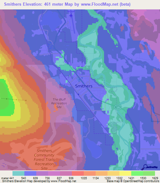 Smithers,Canada Elevation Map