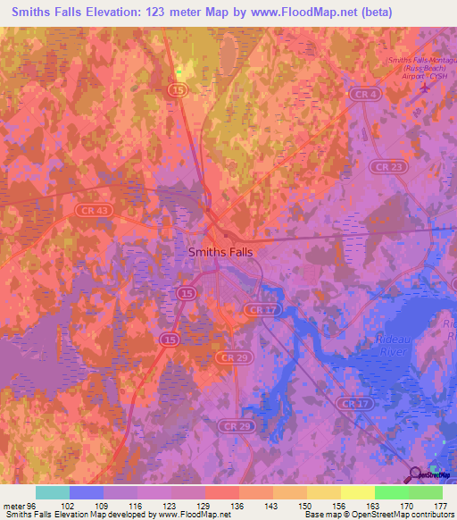 Smiths Falls,Canada Elevation Map