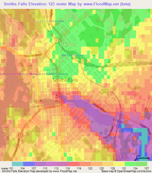 Smiths Falls,Canada Elevation Map