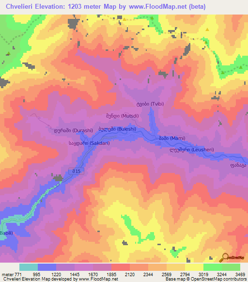 Chvelieri,Georgia Elevation Map