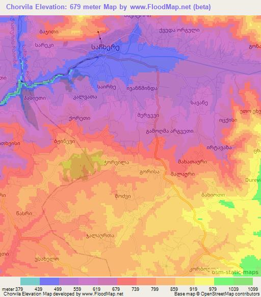 Chorvila,Georgia Elevation Map