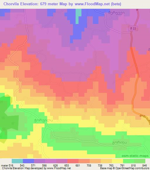 Chorvila,Georgia Elevation Map