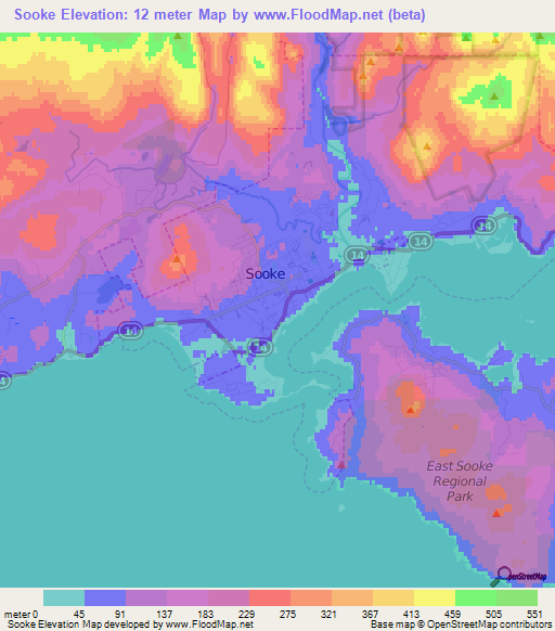 Sooke,Canada Elevation Map