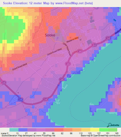Sooke,Canada Elevation Map