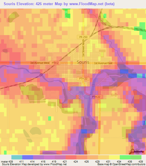 Souris,Canada Elevation Map