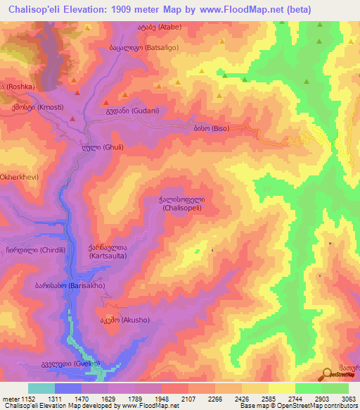 Chalisop'eli,Georgia Elevation Map