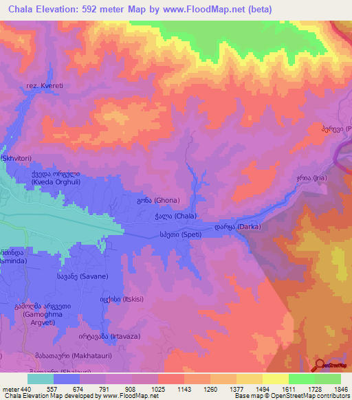 Chala,Georgia Elevation Map