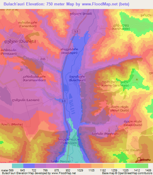 Bulach'auri,Georgia Elevation Map