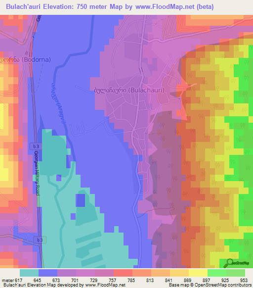 Bulach'auri,Georgia Elevation Map