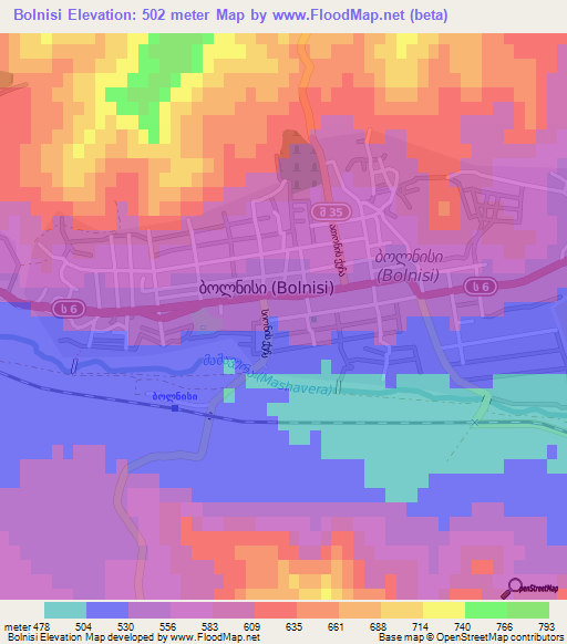 Bolnisi,Georgia Elevation Map