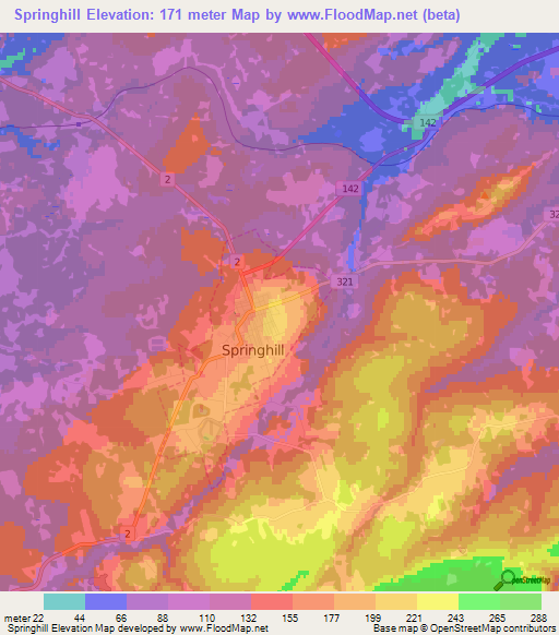 Springhill,Canada Elevation Map
