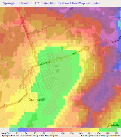 Springhill,Canada Elevation Map