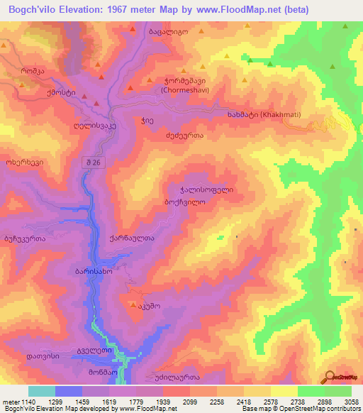 Bogch'vilo,Georgia Elevation Map