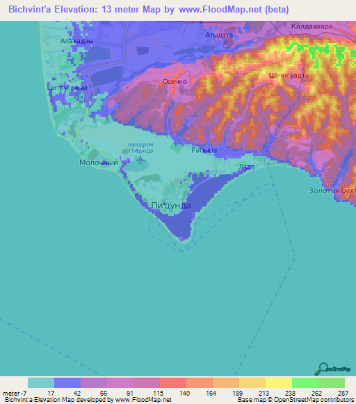 Bichvint'a,Georgia Elevation Map