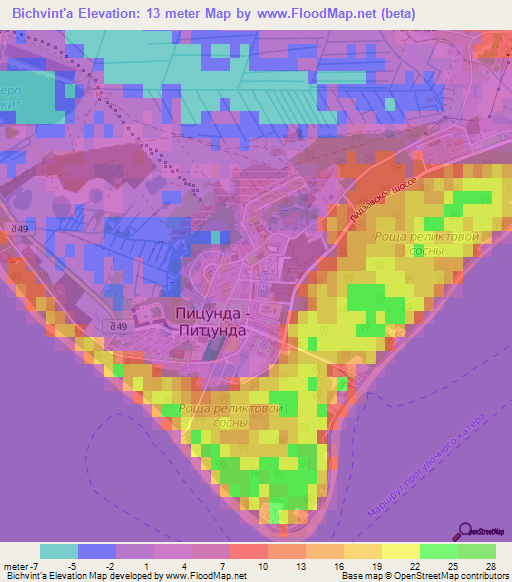 Bichvint'a,Georgia Elevation Map