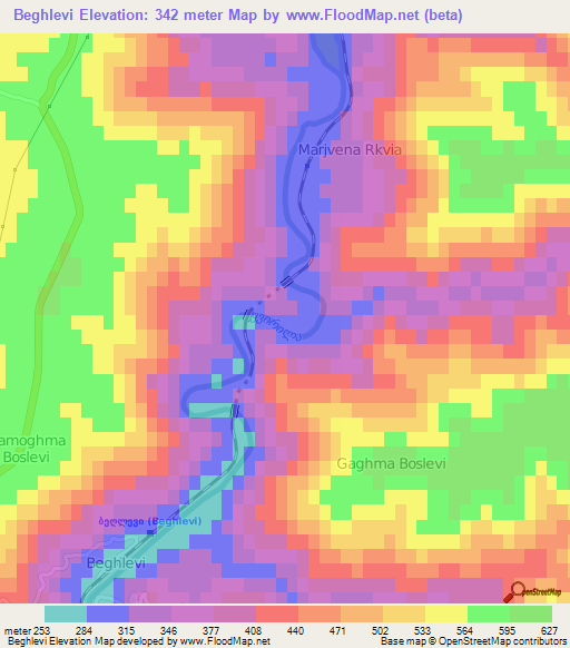 Beghlevi,Georgia Elevation Map