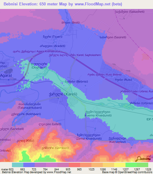 Bebnisi,Georgia Elevation Map