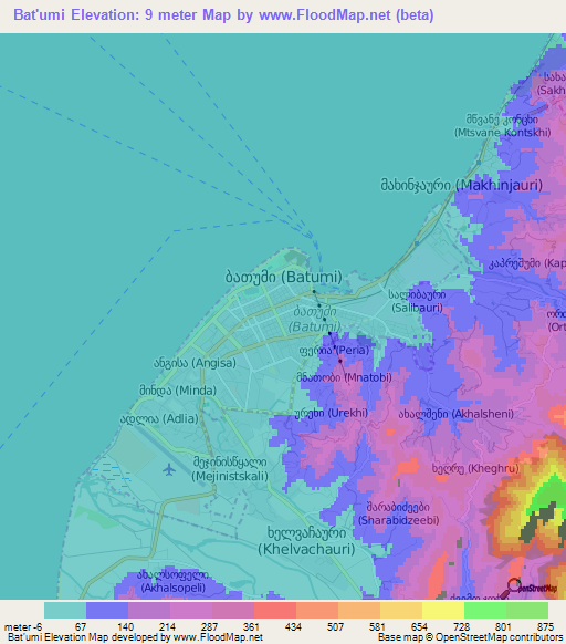 Bat'umi,Georgia Elevation Map