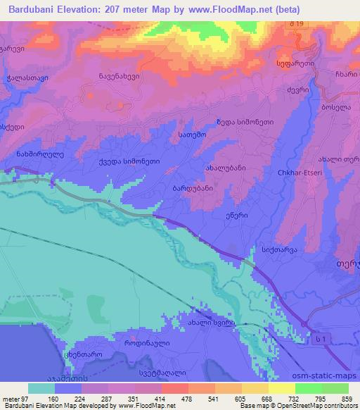 Bardubani,Georgia Elevation Map