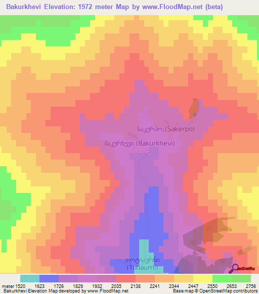 Bakurkhevi,Georgia Elevation Map