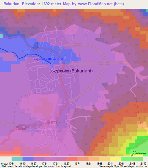 Bakuriani,Georgia Elevation Map
