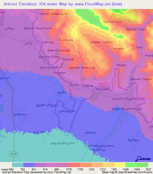 Arts'evi,Georgia Elevation Map