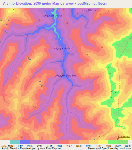 Archilo,Georgia Elevation Map