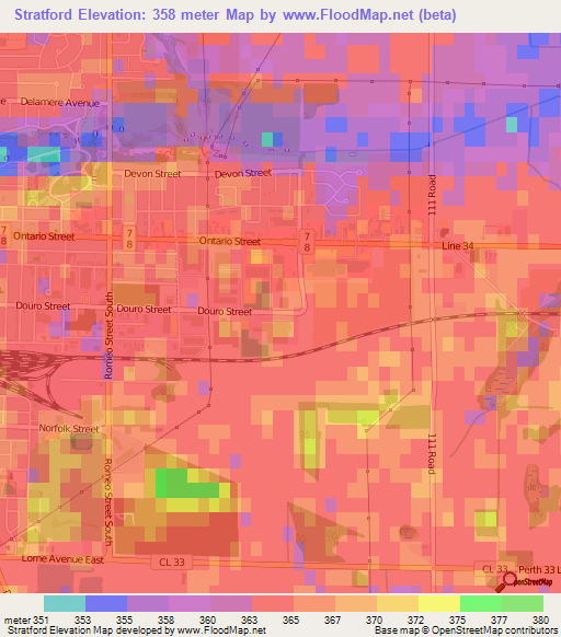 Stratford,Canada Elevation Map