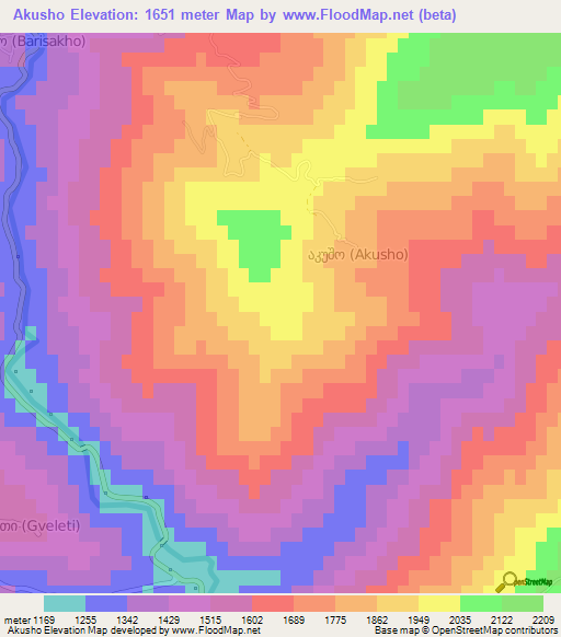 Akusho,Georgia Elevation Map