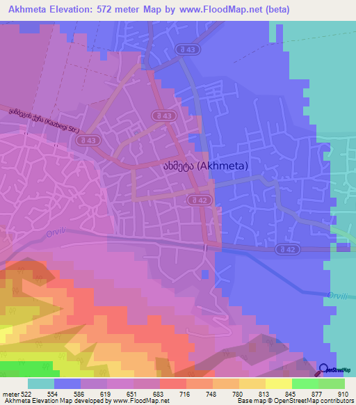 Akhmeta,Georgia Elevation Map