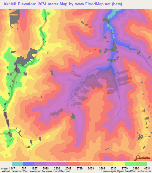 Akhieli,Georgia Elevation Map