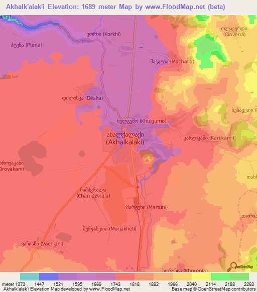 Akhalk'alak'i,Georgia Elevation Map