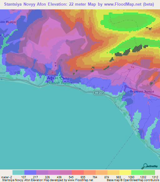 Stantsiya Novyy Afon,Georgia Elevation Map