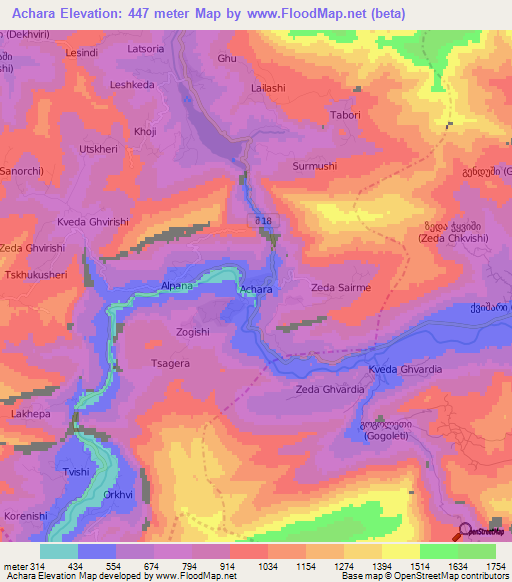 Achara,Georgia Elevation Map