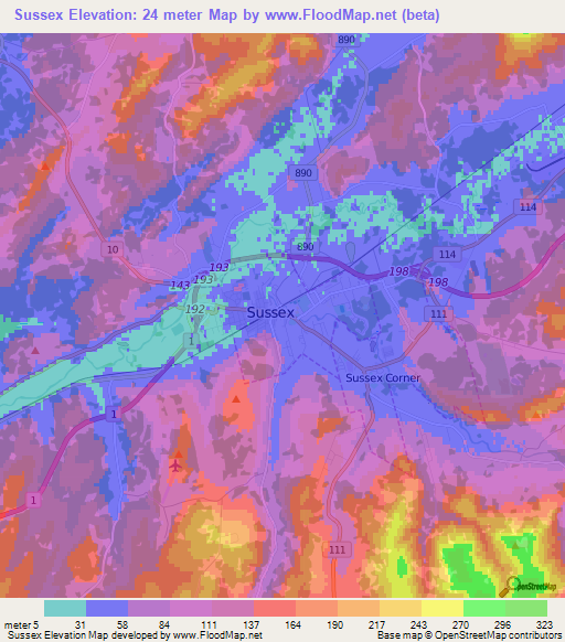 Sussex,Canada Elevation Map