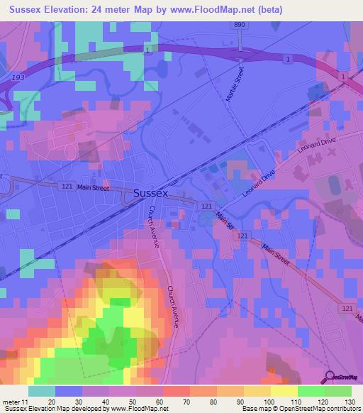 Sussex,Canada Elevation Map
