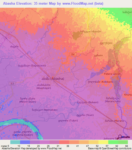 Abasha,Georgia Elevation Map