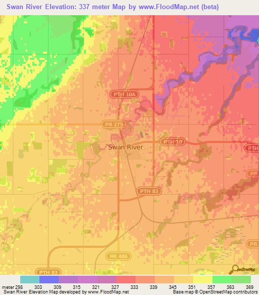 Swan River,Canada Elevation Map